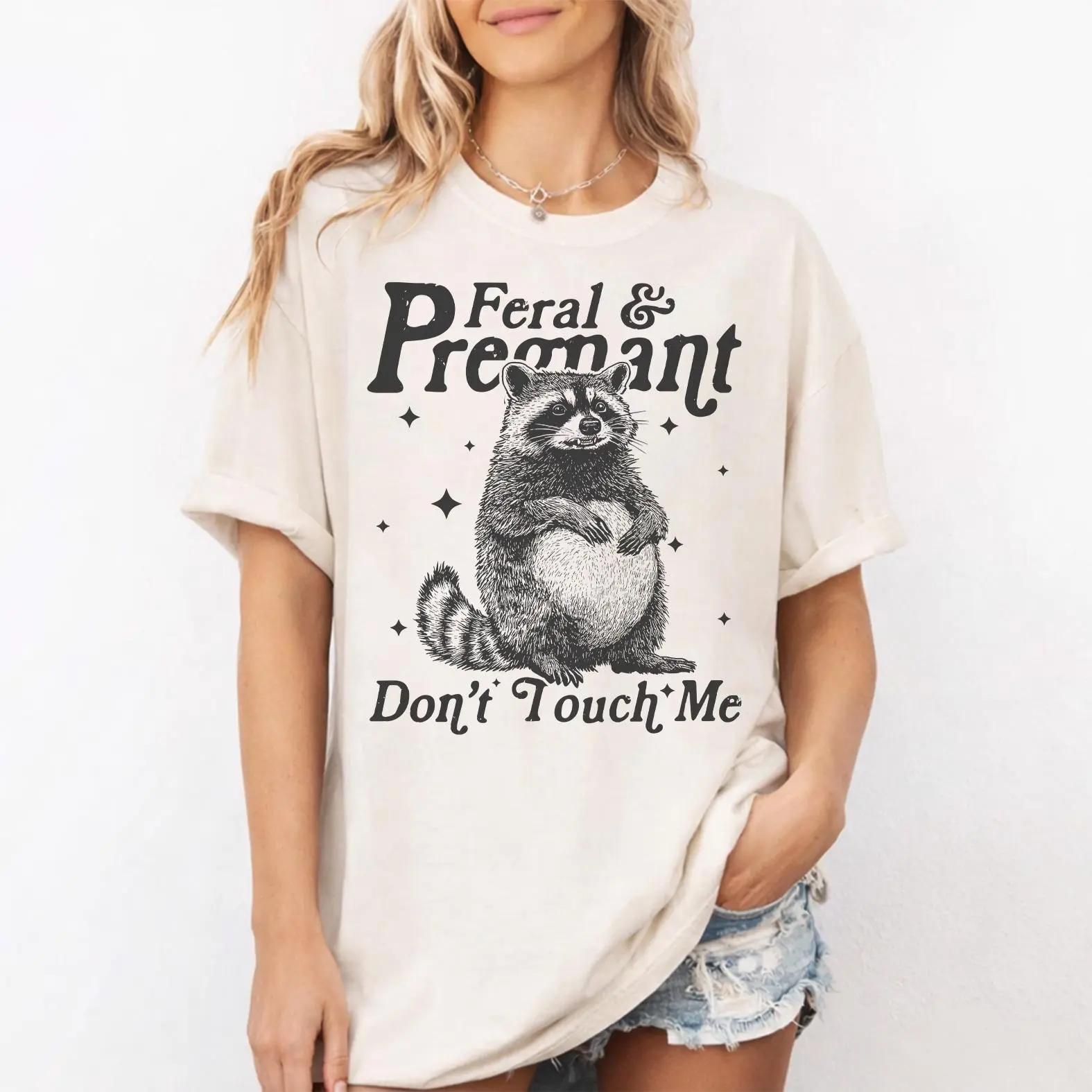 Comfort Colors Feral & Pregnant Don’t Touch Me Shirt, Funny Pregnant Raccoon Shirt, Maternity Humor Shirt, Gift for Mom To Be