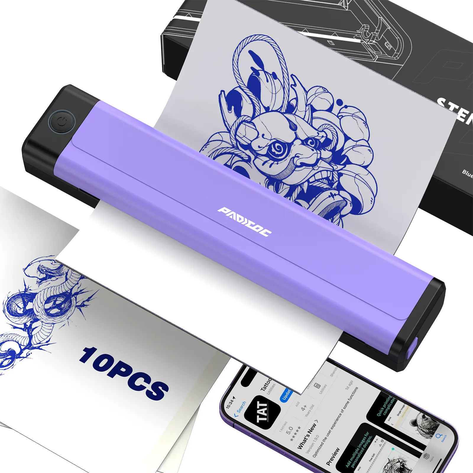 PADIEOE Cordless Tattoo Stencil Printer with 2000mAh Battery, Wireless Bluetooth Thermal Transfer Machine, No Ink, APP Compatible, Rechargeable & Portable for Studio Artists & Travel Tattoo Setup,summerwins summeressentials DealsforYouDays SummerWins
