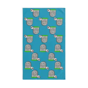 Slightly Subtle Tombstone Hand Towel Aqua Humorous Is He Dead Yet? Playful Kitchen Decor, Gift for Halloween, Housewarming, or Any Occasion!