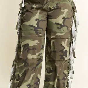 Women's Side Fringe Camo Cargo Pants for a Stylish Look