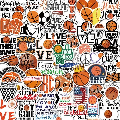 Basketball Themed Sticker, 50pcs/set Creative Sports Sticker, Decorative Sticker for Phone Case, Laptop, Guitar, Bag, Water Cup, Scrapbook
