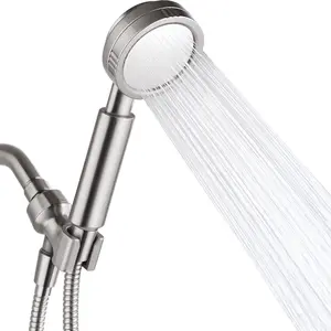 BRIGHT SHOWERS High Pressure Handheld Shower Head Kit, Handheld Rain Shower with 60 Inch Long Stainless Steel Shower Hose and Adjustable Wall Bracket, Brushed Nickel