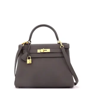 Pre-owned HERMÈS Leather Top Handle Bags Hermes Kelly Handbag Grey Togo with Gold Hardware 28 by Rebag