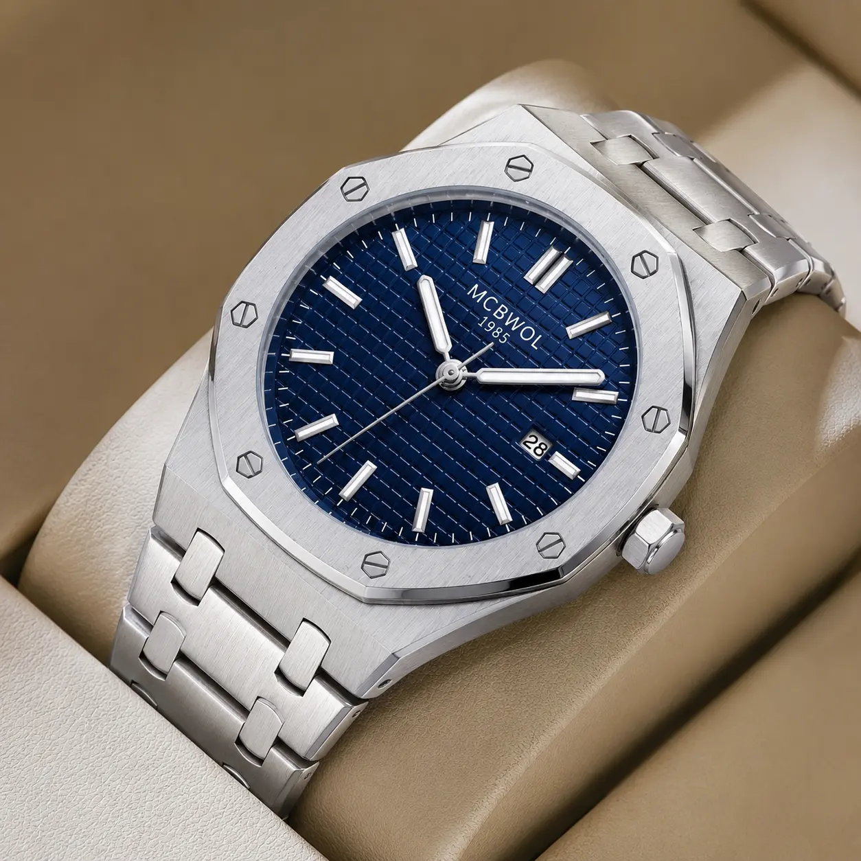 Men's Luxury Analog Quartz Wristwatch - 41mm Black Textured Elegant Dial, Iconic Octagonal Case, Precision Japanese Imported Movement, Solid Stainless Steel Bracelet, Business Casual Fashionable Watch, Business Casual Watch, Elegant Analog Dial