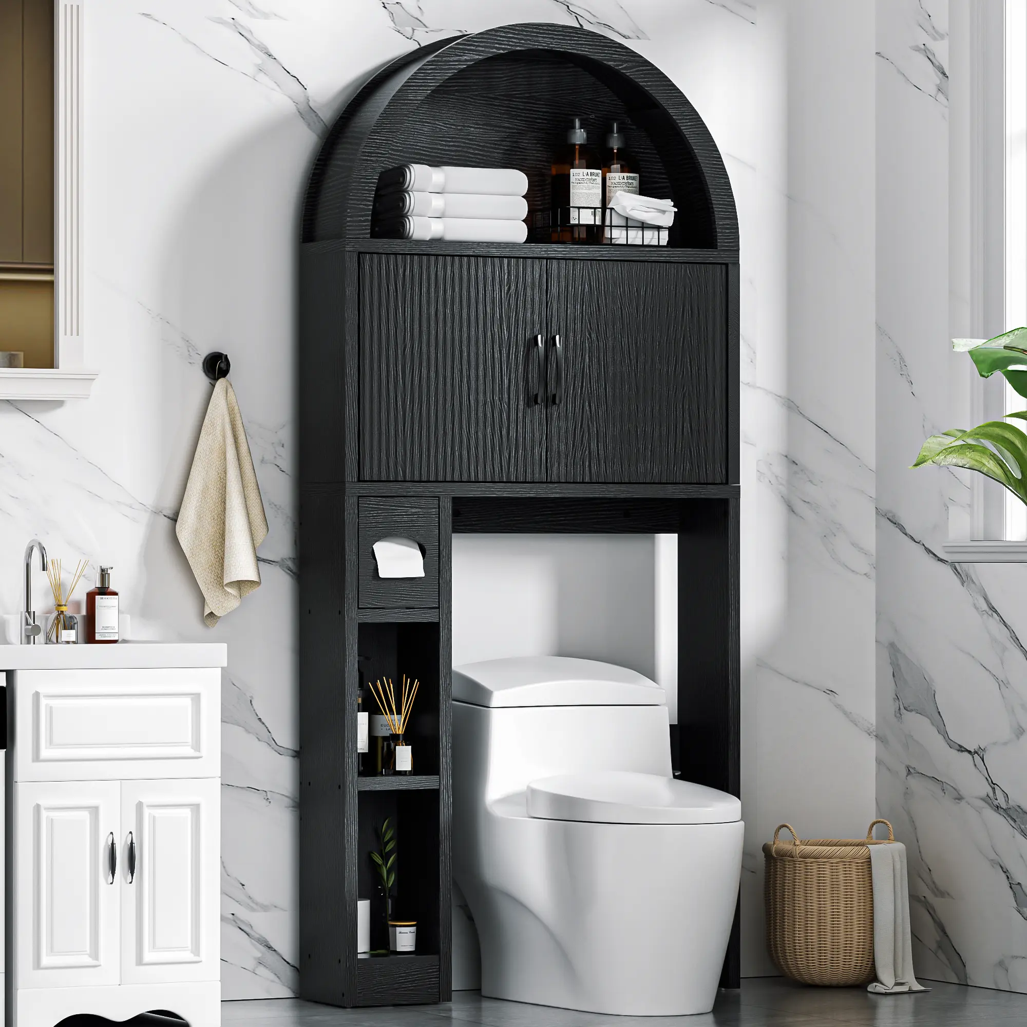 Black 30.5"L × 7.7"W × 67.7"H-With tissue holder