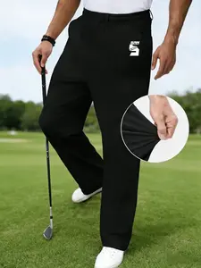 Comfortable Straight Leg Golf Pants, Casual Fitted Long Pants with Pockets, Solid Pattern, All Seasons Wear, Versatile West Style, Athletic Bottoms