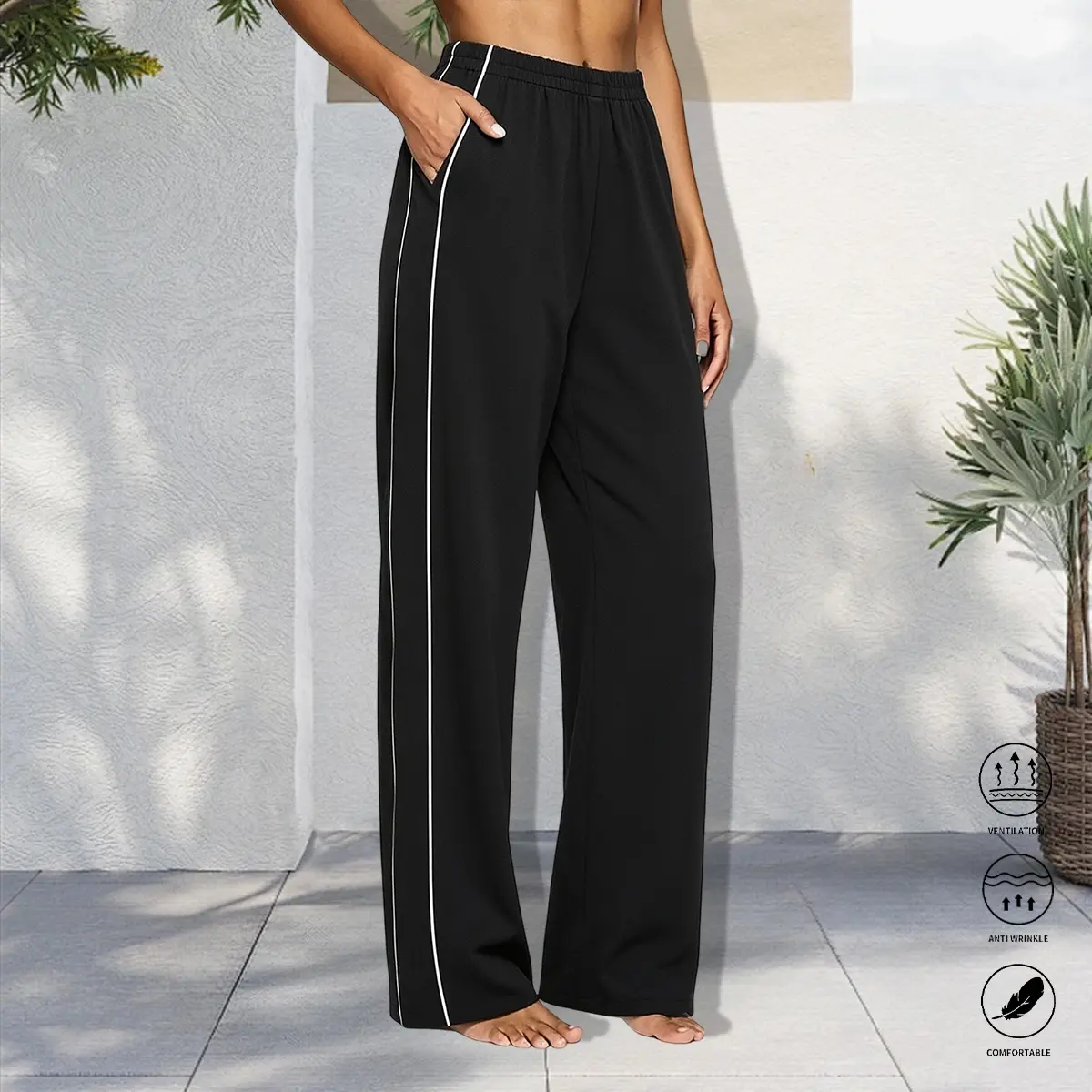 Women’s casual pants with an elastic waistband, machine washable, solid color design, suitable for everyday wear in spring, summer, and autumn, jogging, and home leisure; women’s long pants. bottoms