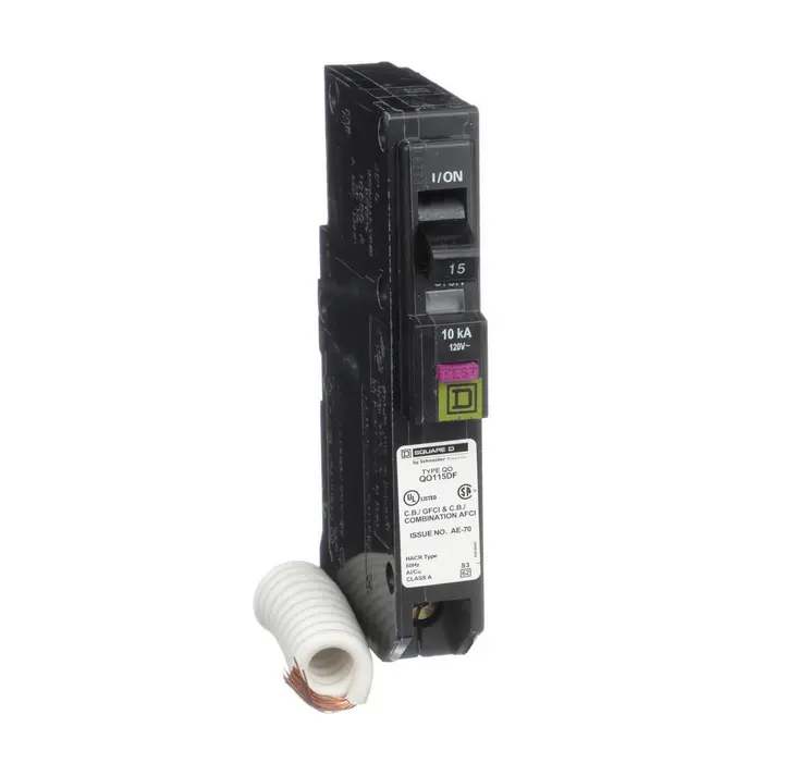 Square D QO QO115DFC 15A Single-Pole Dual-Function AFCI/GFCI Circuit Breaker - Dual-Protection, 120V, 120/240V Compatible, 10 kAIC, UL Listed, NCE 2020 Compliant, for Bathrooms, Kitchen Circuits