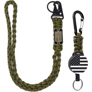 2 count Retractable , Heavy Duty Badge Holder Reel - Braided Paracord Lanyard with  Flag, Retractable ID Badge Clip Reel & Parachute Rope Necklace Keychains for Work or Traveling