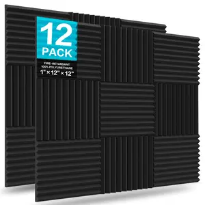 12 Pack Acoustic Foam Panels, 1" X 12" X 12" Sound Proof Foam Panels for Walls, High Desnsity Studio Soundproofing Wedges - Fire Resistant & Noise Absorbing for Studio, Office, Home (Black)