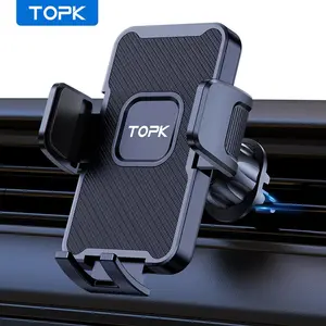 TOPK Car Phone Holder, Auto Locking Mobile Phone Stand with Hook Clip, Car Air Vent Phone Holder, Car Interior Accessories, Car Cellphone Mount, Car Accessory for iPhone Samsung
