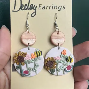 Floral Statement Earrings - Super Lightweight Hook Earrings, Unique Polymer Clay Design, Waterproof & Durable, Perfect Gift