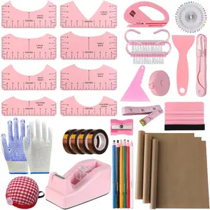 Sublimation Shirts Tool Pink Kit With 8 T Shirt rulers, 3Pack Teflon Sheet for Heat Press 12 x 16in, Heat Resistant Gloves & Silicone Bumps, 4Rolls Heat Resistant Tape & Tape Dispenser