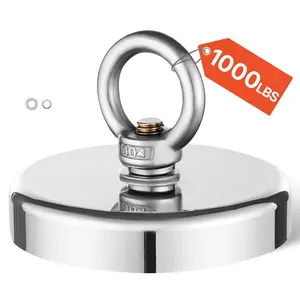 fathersdaygift  VEVOR Fishing Magnet, 1000 LBS/454 Kg Pulling Force Super Strong Neodymium Fishing Magnet, Rare Earth Magnet with Handle Diameter 2.72 in/69 mm for Retrieving in River, Magnetic Fishing, Heavy Hanging