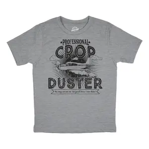 Youth Professional Crop Duster Funny Smelly Fart Passing Gas Plane Joke Tee for Kids Funny T Shirts Sarcastic Tops for Kid Funny Adult Humor Short Sleeve Novelty Tees for Kids Light Grey