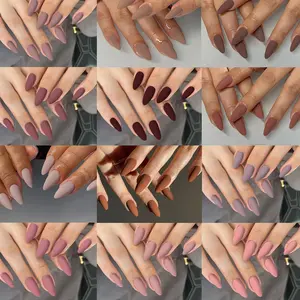 288 Piece Long Almond Shape Acrylic Nails Set, Caramel Colors, Easy Wear Nail Art for Women Girls, Daily Work Party Use, Almond Fake Nails