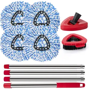 Spin Mop Head Base Handle Compatible with O Cedar Rinse 2-Tank System, 4 Replace, 1 Mop Handle, 1 Base and 1 Scrub Brush Combo Set