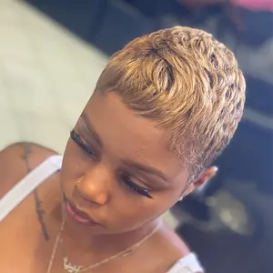 2025 Wholesale Arrivals ArrivalsHoney Blonde Pixie Cut Wig with Bangs - 4 Inch Short Straight Human Hair Wig for, 150% Density Glueless Rose Net Cap, No Shedding & Tangles, Includes 2 Wig Caps