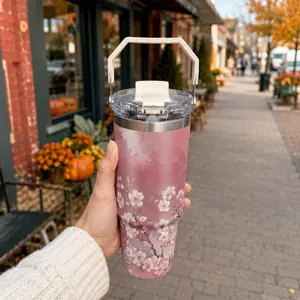 30oz Cherry Blossom Stainless Steel Travel Mug, Dual Layer Insulated, Leak-Proof, Reusable, Ideal for Coffee & More, Insulated Drinkware