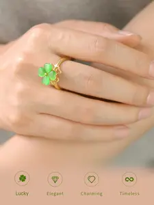 Elegant Cat Eye Four-Leaf Clover Gold Ring, Lucky Love Hope Belief, Electroplated Titanium Steel, Durable Shine, Perfect Gift