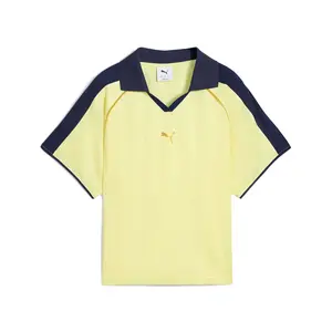 PUMA Womens T7 Relaxed Collared Short Sleeve Jersey Casual - Gold