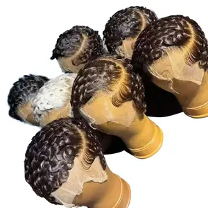 YWhair Chioma Wig Indian Brazilian Natural Black 100% Raw Human Hair for Pixie Cut Curl 13x4 Transparent Lace Frontal Wig