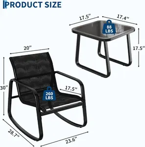 3 Piece Patio Furniture Set with 2 Rocking Bistro Chairs and Coffee Table, Outdoor Textilene Fabric Furniture Set for Backyard, Lawn, Garden, Balcony, Poolside