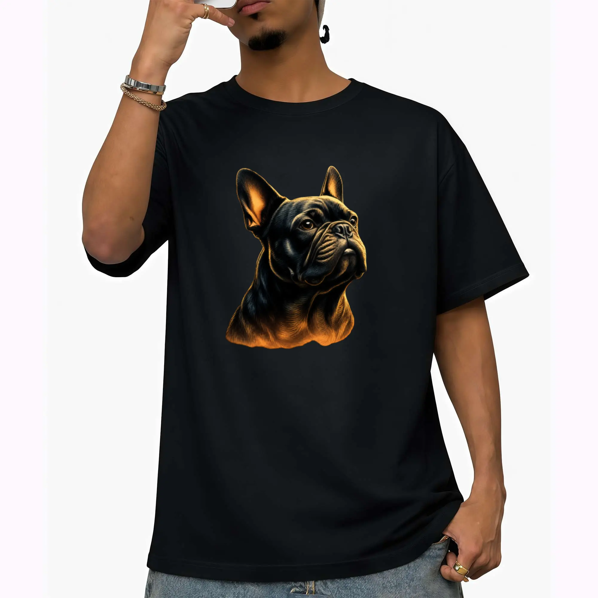 Men's Retro French Bulldog T-Shirt - Vintage 90s Frenchie Meme Graphic Tee with Howling Dog, Round Neck Casual Shirt Suitable for Year-Round Wear, Machine Washable Apparel for Dog Lovers & Gifts for Frenchie Owners