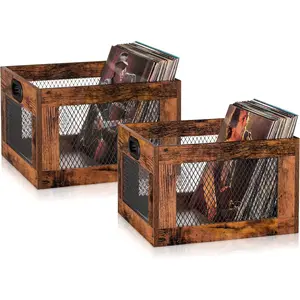2 Pack Albums Storage for Vinyl Records, Durable Reliable Record Crates for Vinyl, LP Record Storage Boxes Cube Record Holder Organizers, Easy to Assemble