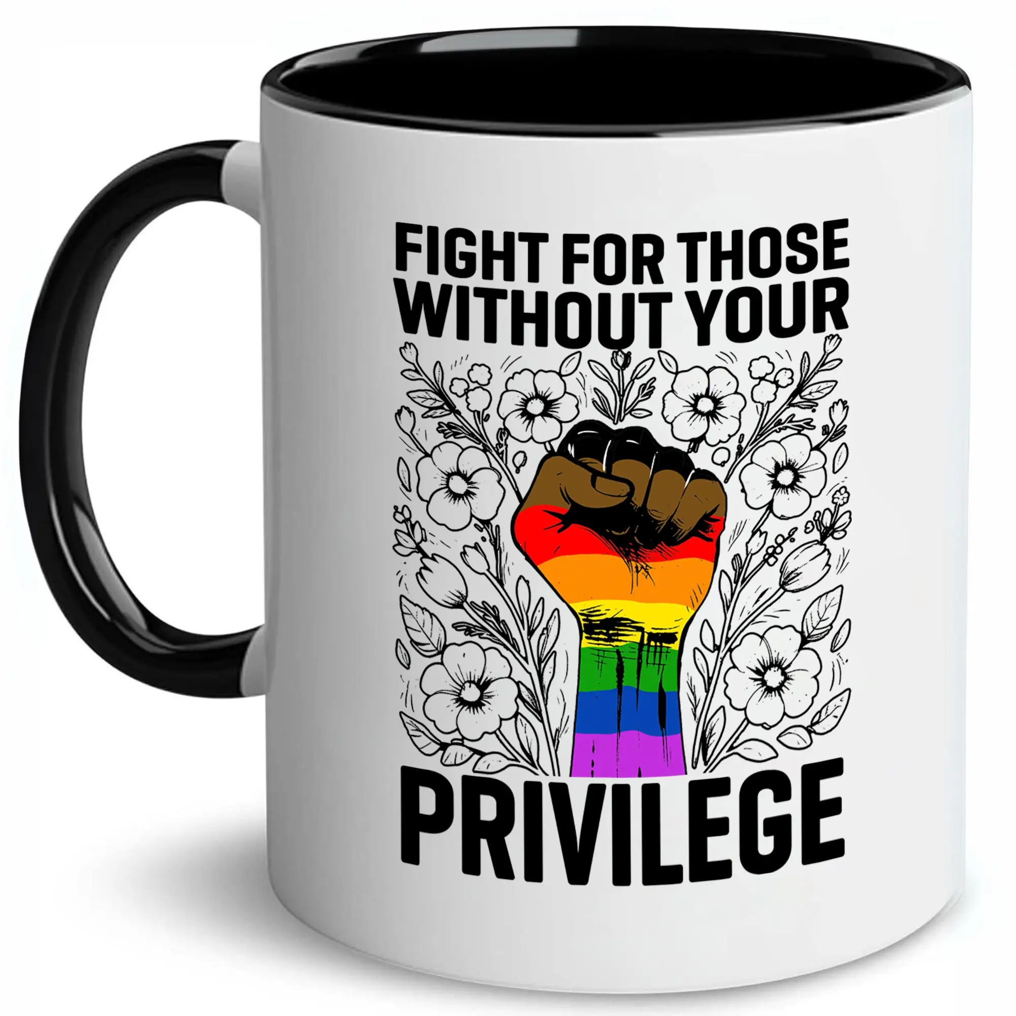 CupiCo Fight For Those Without Your Privilege Ceramic Mug, Support LGBTQ Community Coffee Mug, Philadelphia Pride Flag Tea Cup, Activism Coffee Mug