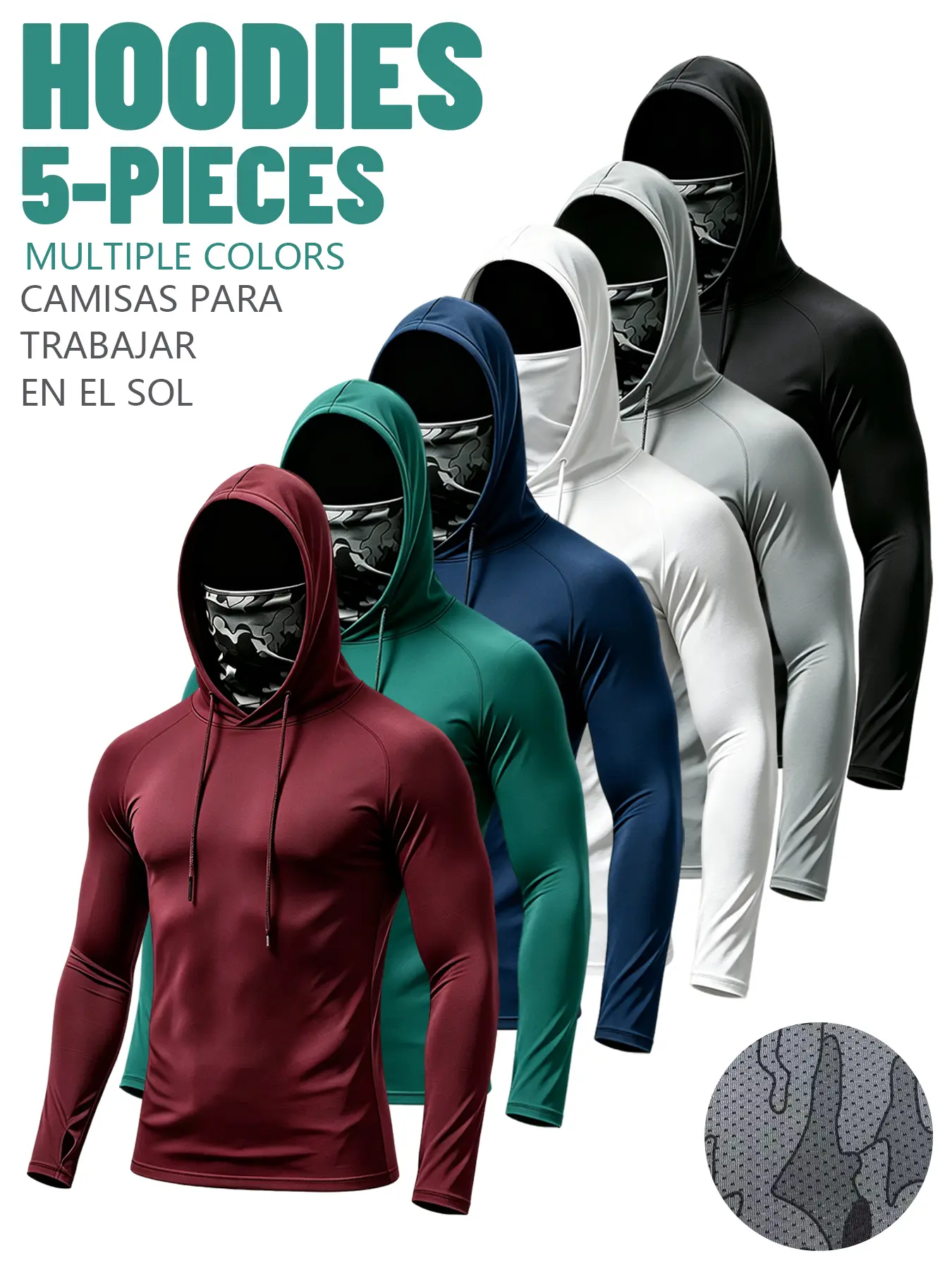 Men's 5/3-Pack Long Sleeve Athletic Pullover Hoodie Activewear Clothing, Built-in Face Mask, Extended Neck Guard, UPF 50+ Sun Protection, Polyester Fitness Exercise Wear, for Fishing, Camping, Daily Wear Outdoor Active Athletic Hoodie Active Shirts