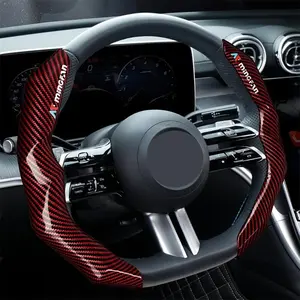 Carbon Fiber Pattern Glossy Fiber Optic Grip Steering Wheel Cover Set, Ergonomic Design, 2 Piece Set, Automotive Car Interior Kit, Car Accessories