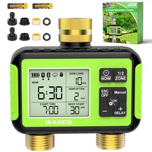 Sprinkler Timer with Brass Inlet Outlet for Garden Hose, Outdoor 2 Zone Water Hose Timer with Rain Delay/Auto/Manual/Child Lock, Rainpoint Drip Irrigation Controller for Lawn Yard Garden Watering