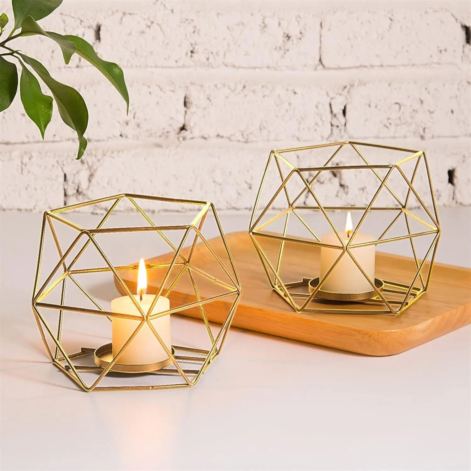 Geometric Gold Metal Tealight Candle Holder Modern Wire Frame Dodecahedron Candle Stand Minimalist Table Centerpiece Decor For Living Room Bedroom Wedding Home Decorations Tea Light Candles Holder