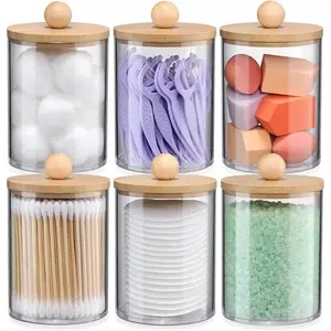 6-Pack Bamboo Qtip Holders - Bathroom Storage for Cotton Balls, Swabs, Pads, Floss
