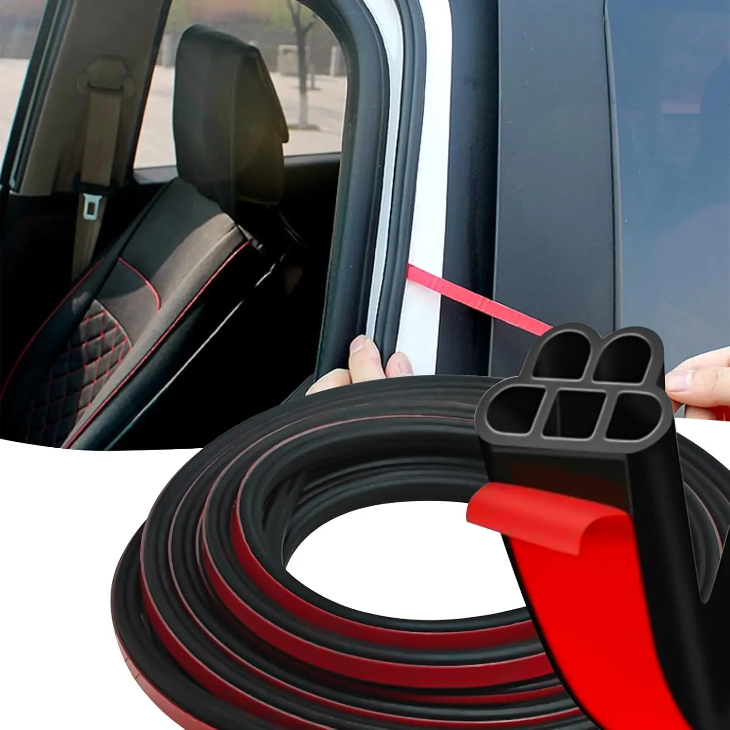 YXCY Universal Self-Adhesive Car Door Rubber Seal Strip - 32.8Ft & 52.5Ft Double-Layer 5-Hole Options, Adhesive Mount Soundproofing Weatherstripping for Most Car Models, Trucks, Pickups (Rainy/Dusty Road Conditions)