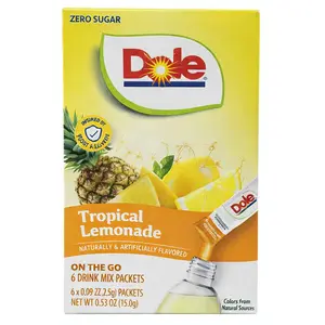 12x Dole Tropical Lemonade On The Go - Drink Mix Powder Water Enhancer Refreshing Beverage Flavoring Packets Liquid Hydration Sachet Sugar Free Low Calorie Portable Travel Size Single Serve Bulk Lot Bundle Wholesale 6ct 0.6oz Pack