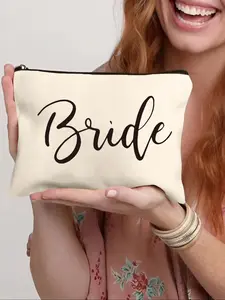 Bride Letter Print Makeup Bag, Makeup Pouch, Cosmetics Travel Bag, Wallet Pencil Case, Stationery Bag, Multifunctional Bag, Makeup Organizer Pouch, Handheld Cosmetic Pouch, Gift for Friends