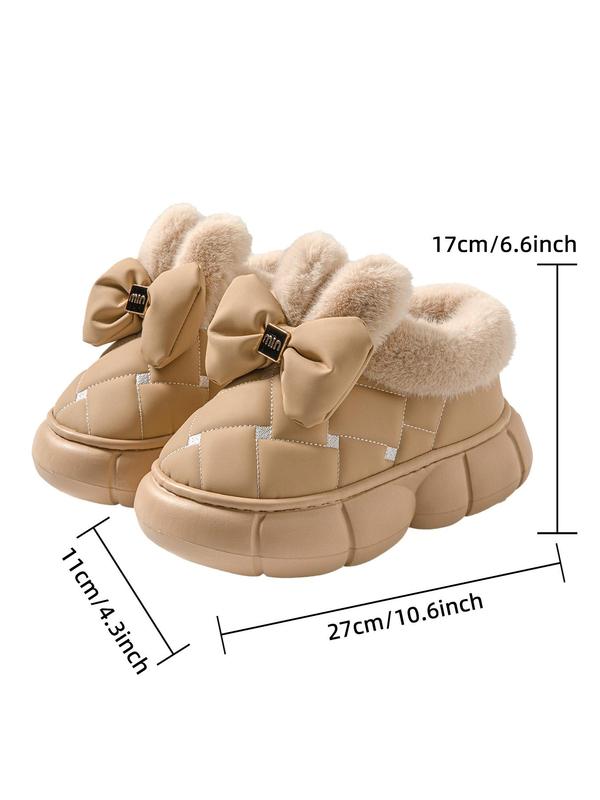 Women's Fashionable Bowknot Design Plush Slippers, Casual Comfortable Home Slippers, Warm Slippers for Indoor & Outdoor Use for Fall & Winter, Footwear, House Slippers