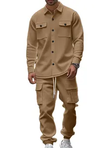 Men's Fleece Lined Workwear Set, Outdoor Hunting Jacket & Hoodie, Loose Fit Warm Two-Piece, Cold Weather Clothing for Men, Khaki