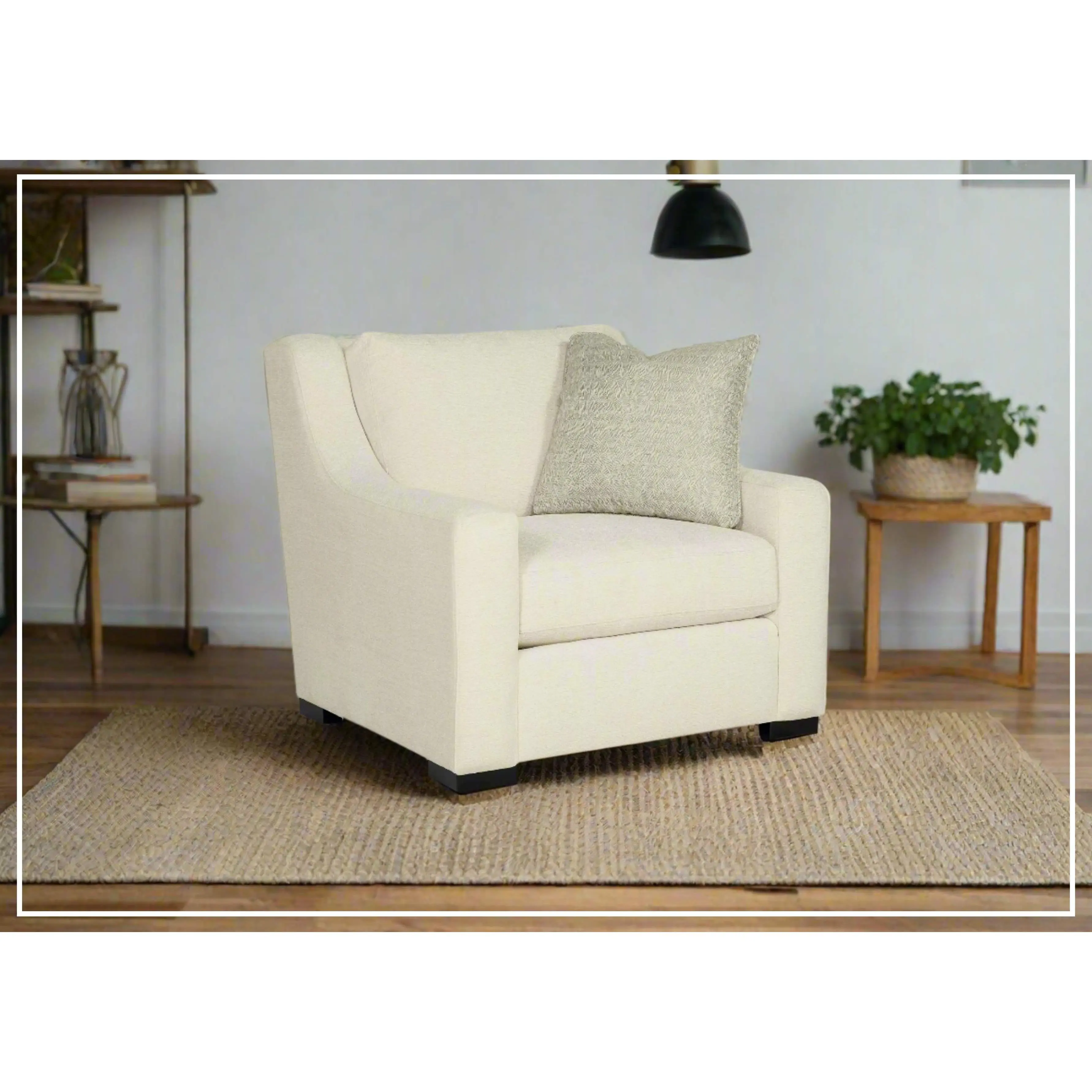 Bernhardt Germain Cream Fabric Chair with Square Arms