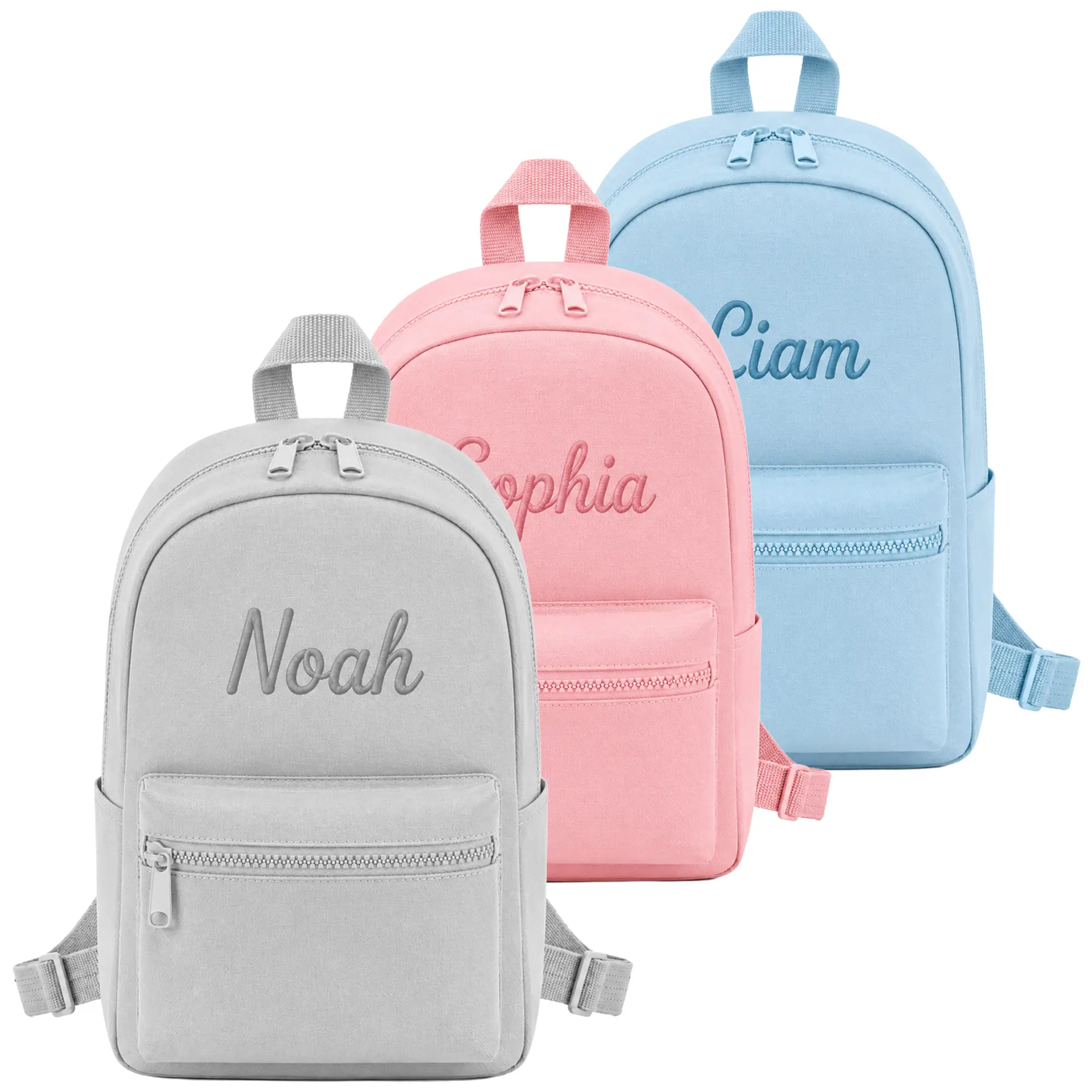 Custom Embroidered Mini Backpack – Personalized with Name, Initials, Logo or Design – Pink, Blue or Gray – Custom Small Backpack