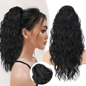 Ponytail Extension 18 Inch Claw Clip Ponytail Extension for Women Long Curly Wavy Synthetic Hairpiece for Daily Use