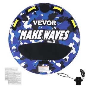 VEVOR Towable Tube for Boating, 340 lbs, 1-2 Riders Inflatable Boat Tubes and Towables, 51.8" Round Water Sport Towable Tube for Boat to Pull, Full Nylon Cover, EVA Grab Handles and Speed Safety Valv