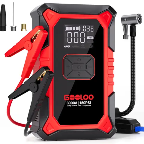 GOOLOO A3 Portable Car Jump Starter with Air Compressor, 3000A Car Battery Jump Starter (9.0 Gas/6.5L Diesel) with 150PSI Digital Tire Inflator Repair Tool Kit Vehicle. fathersdaygift,car accessories