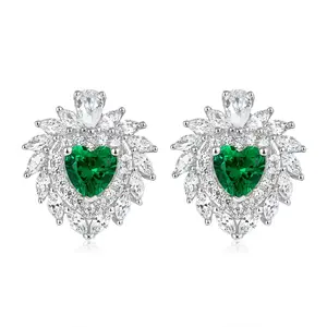 Multi Gem Heart Earrings in Emerald