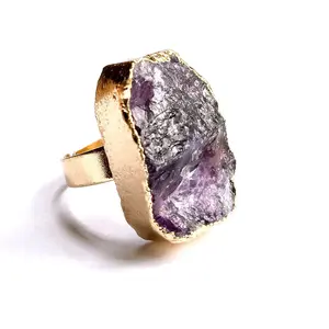 Amethyst Nugget Cocktail Ring 45 Carats For Office Or Party, Adjustable Brass Band