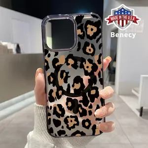 Magnetic Phone Case Supports Wireless Charging for iPhone 16 Pro Max 15 Plus 14 13 12 11 XS XR E Brown Black Leopard Pattern Shockproof Soft Silicone Transparent Cover Cellphone Protective