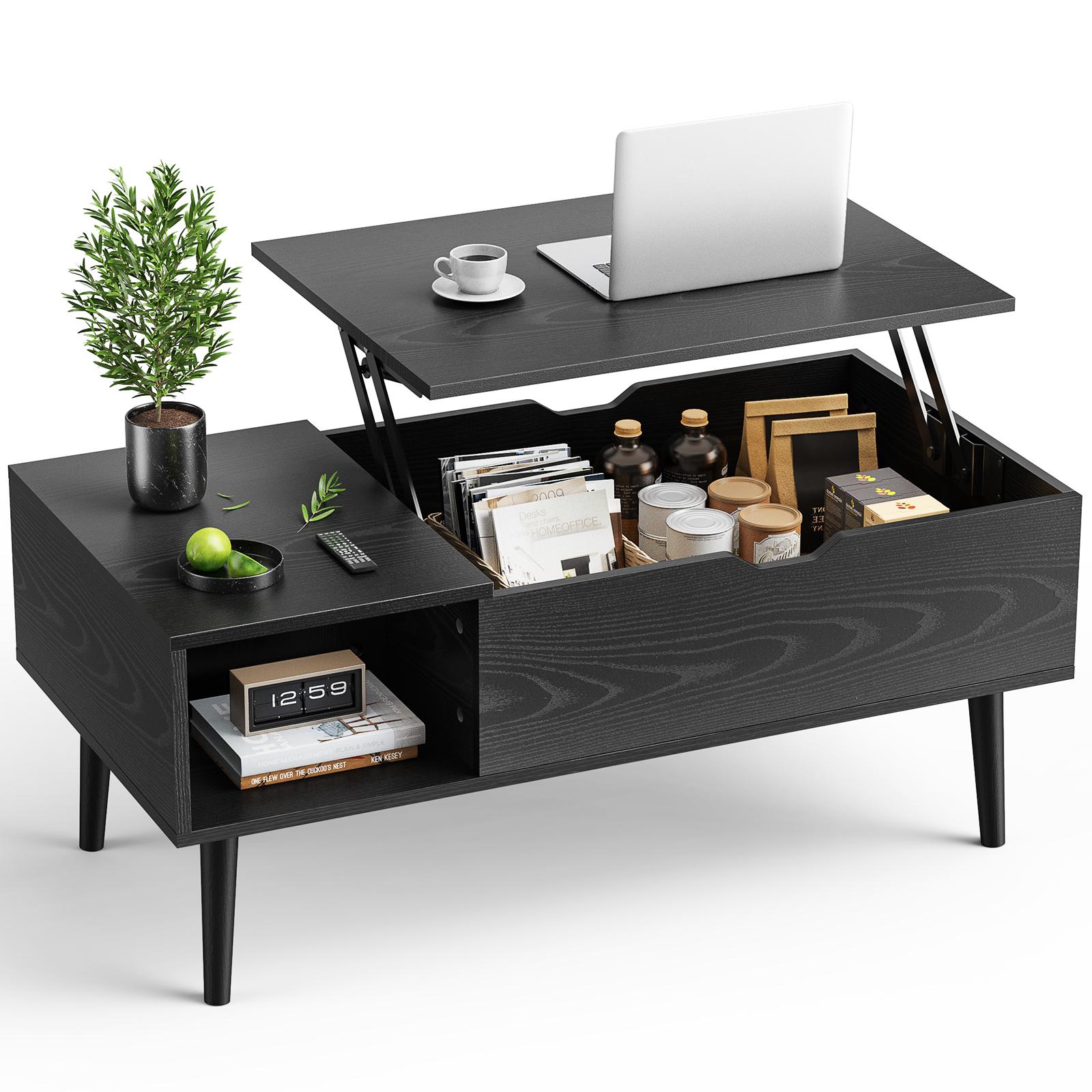Sweetcrispy Lift Top Coffee Table - Modern Adjustable Table, Wood Living Room Center Piece with Storage Shelf and Hidden Compartment for Dining Use, Modern Adjust Table