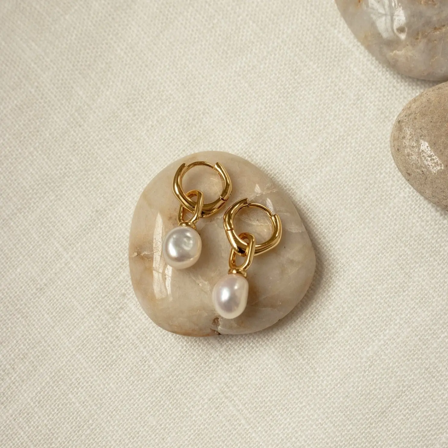 Hazel Pearl Hoops by Caitlyn Minimalist - Dangling Pearl Charm Hoop Earrings - Bridesmaid Earrings - Minimalist Wedding Jewelry -  Gift for Her